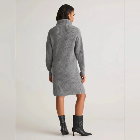 Quince Merino Wool Relaxed Turtleneck Sweater Dress Light Heather Gray, Size M - Picture 9 of 11
